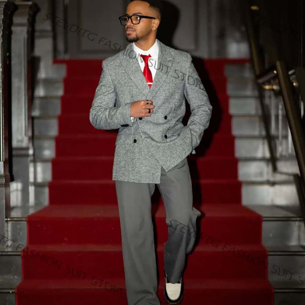 Men Formal Wear Jacket - Traje Casual Texturizado Gris para Hombre,