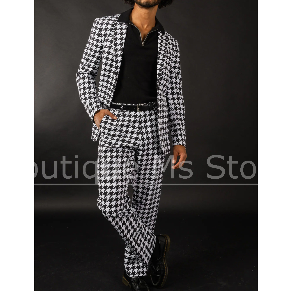 Men Formal Wear With Blazer - Traje de pata de gallo blanco