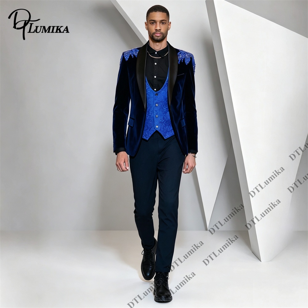 Men Formal Wear With Blazer - Traje de Terciopelo de 3 Piezas