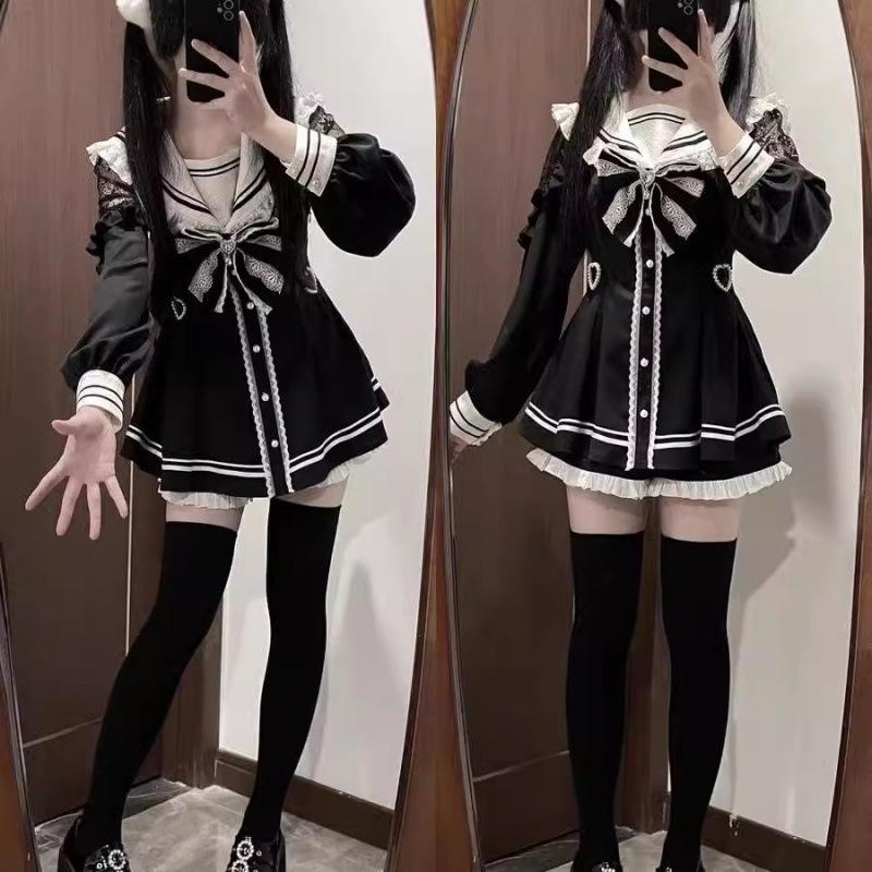 Slim Fit Suit Set - Jirai Kei-vestido negro de marinero, vestidos