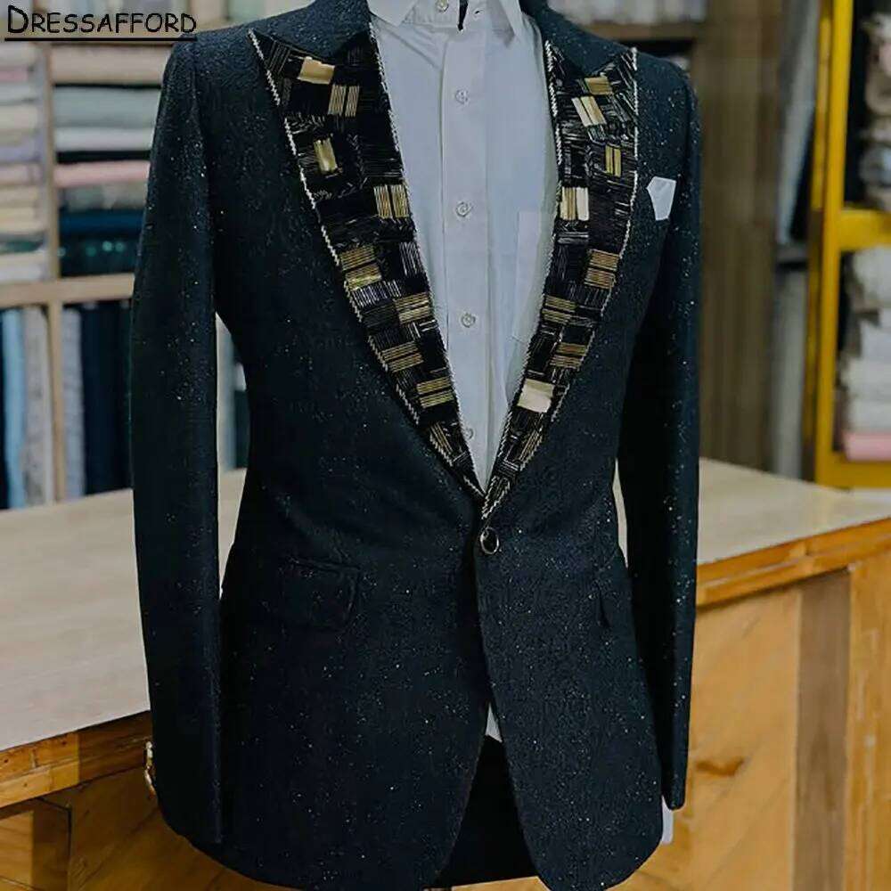 Formal Wear For Men Black Suit - Traje de Hombre Negro con Cristales