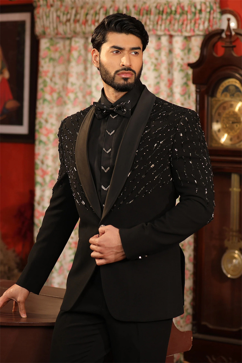 Conjunto de traje negro con cr - Formal Wear For Men Black Suit reseña y precio