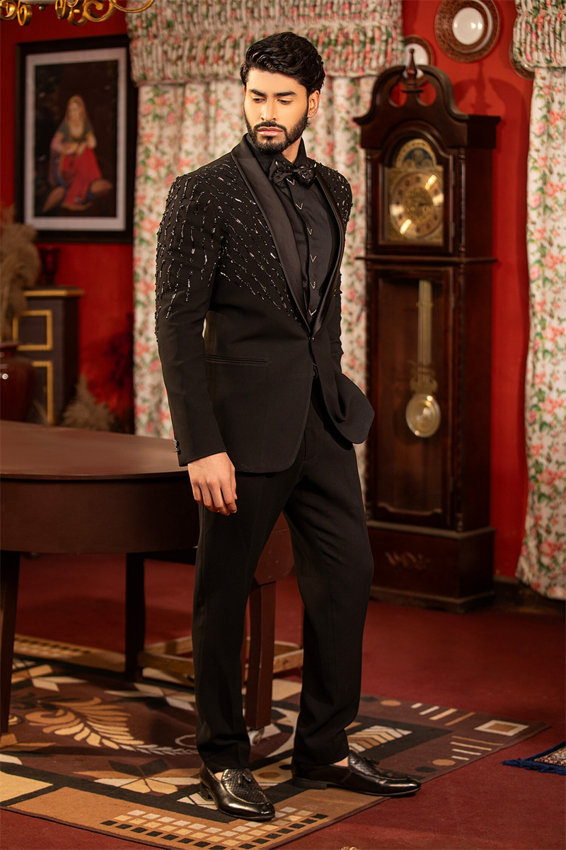 Conjunto de traje negro con cr - Formal Wear For Men Black Suit reseña y precio