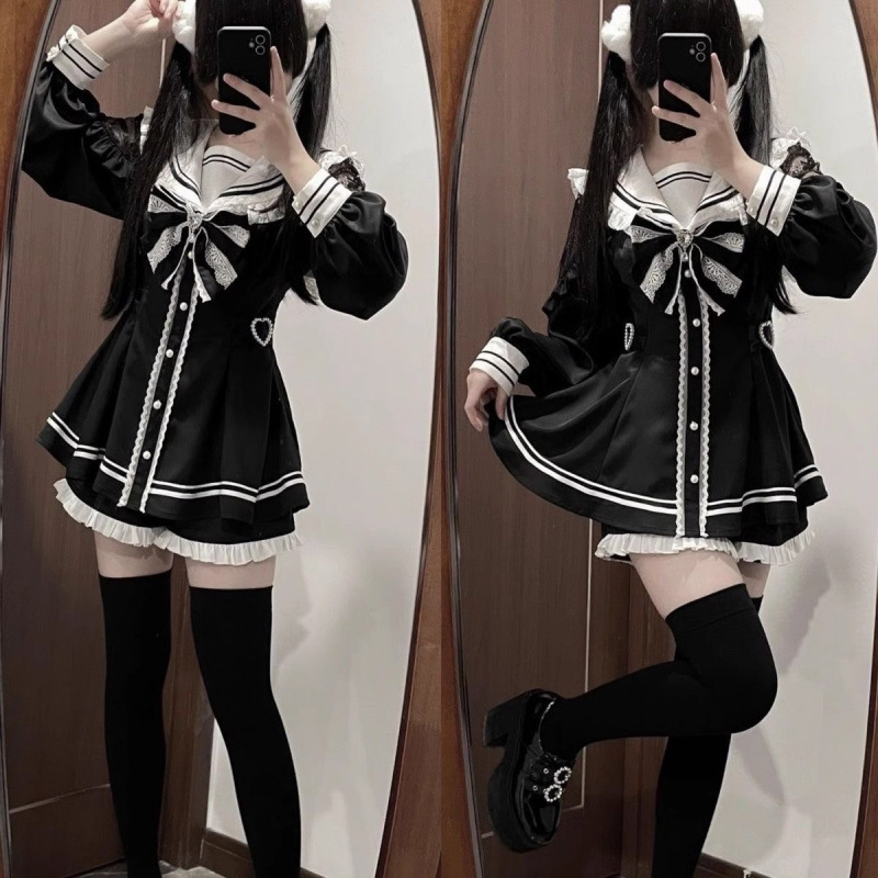 Jirai Kei-vestido negro de mar - Slim Fit Suit Set reseña y precio